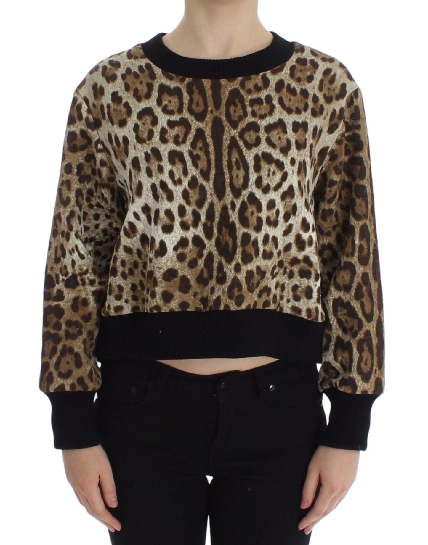 Dolce & Gabbana Elegáns Leopárdmintás Rövid Pulóver Felső