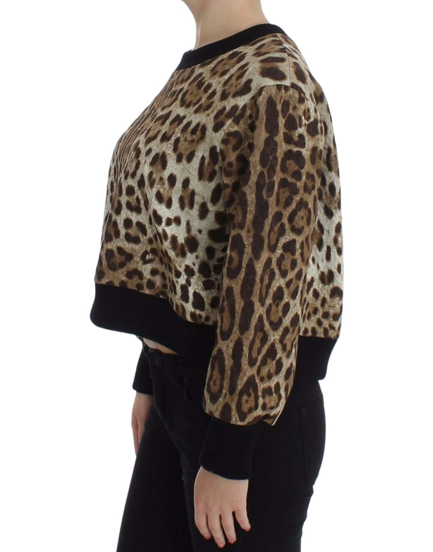 Dolce & Gabbana Elegáns Leopárdmintás Rövid Pulóver Felső