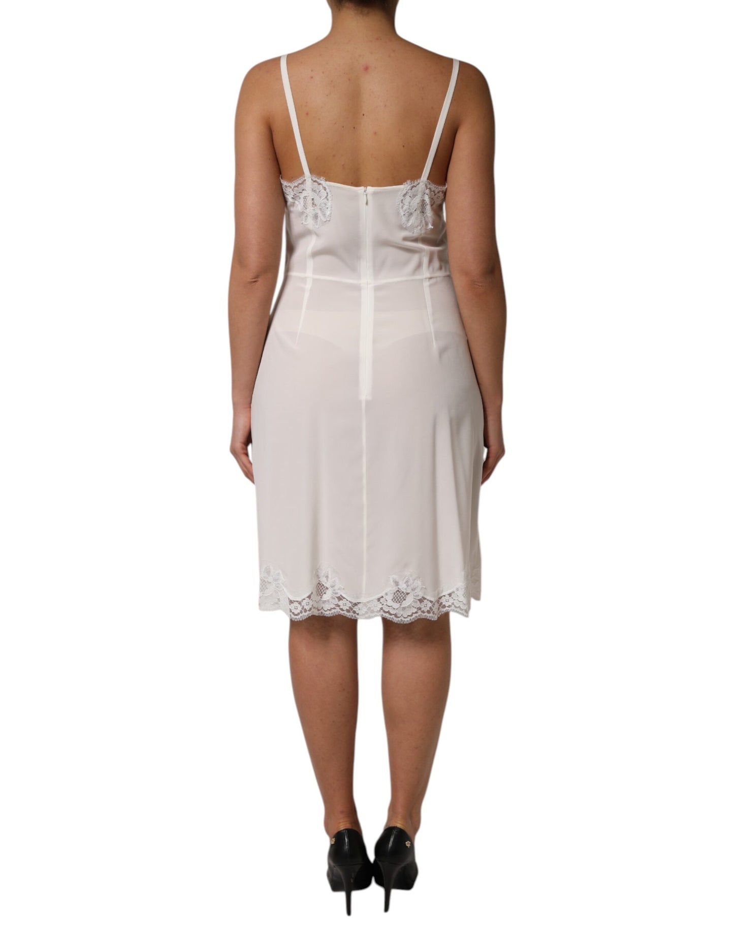 Dolce & Gabbana White Lace Gold DG Logo Silk Dress Sleepwear