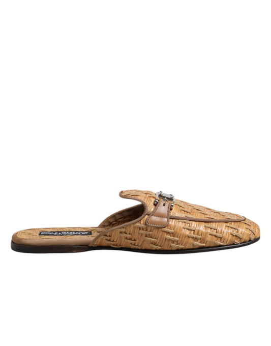 Dolce &amp; Gabbana bézs rattan lapos öv férfi szandál cipő