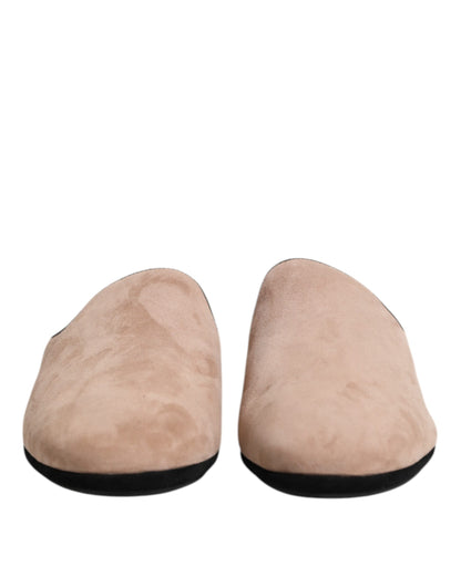 Dolce & Gabbana Beige Capra Suede Slides Flat Slipper Shoes