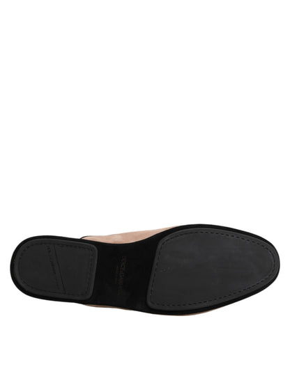Dolce & Gabbana Beige Capra Suede Slides Flat Slipper Shoes