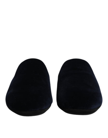 Dolce & Gabbana Black Viscose Velvet Slides Flat Slipper Shoes